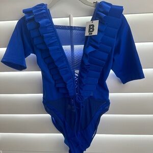 NWT - B FYNE royal blue ruffled swimsuit size S